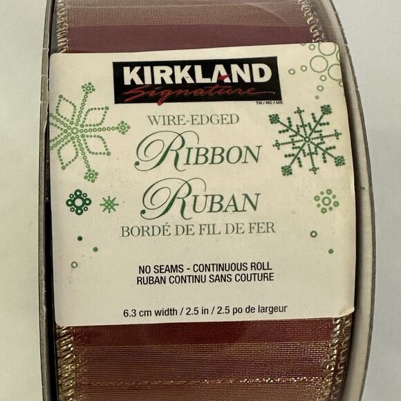 Kirkland Christmas Ribbon Wire-Edged Red Gold 50 Yards 2.5” Width - Picture 6 of 7